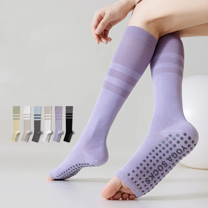 

Носки для йоги без пальцев, профессиональные силиконовые нескользящие носки для пилатеса, повседневные полосатые дышащие хлопковые спортивные носки для тренировок в помещении в тренажерном зале