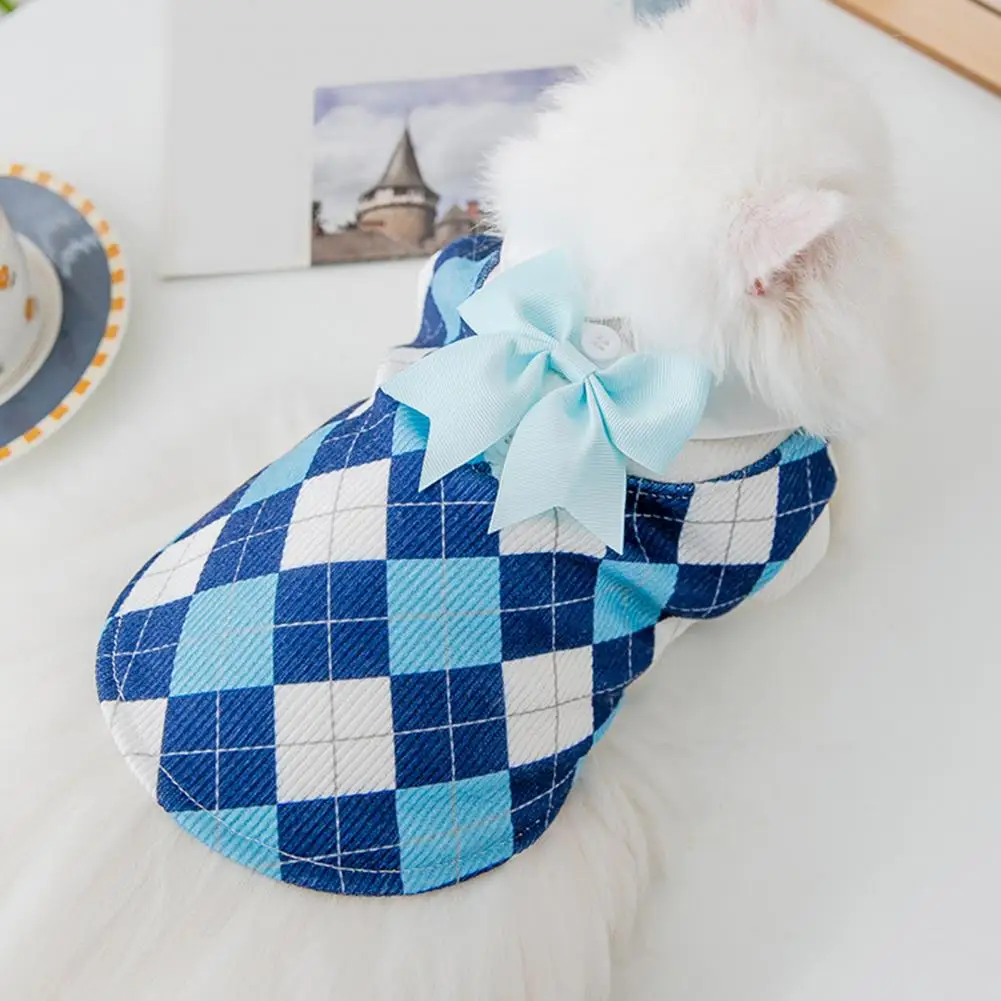 Pet Dress Bow-Knot Ornament Wear Resistant Cloth College Style Bow Design Cat Dress Photography Prop Birthday Gift