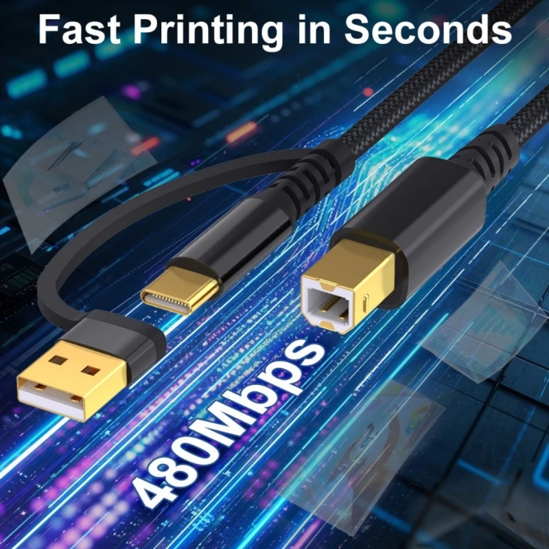 Fast Speed Printer Cable, Male USB Type C to Male USB B Cord Efficient Data Transfer Between Printers Scanners and 83CF