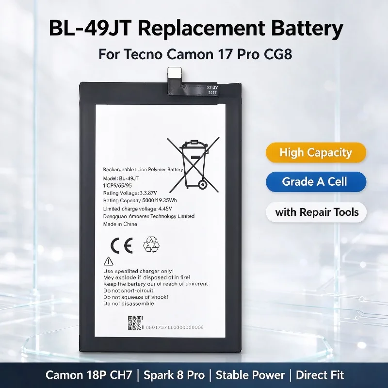 BL-49JT Replacement Battery for Tecno Camon 17 Pro CG8 Camon 18P CH7 Spark 8 Pro High Capacity Phone Battery with Repair Tools