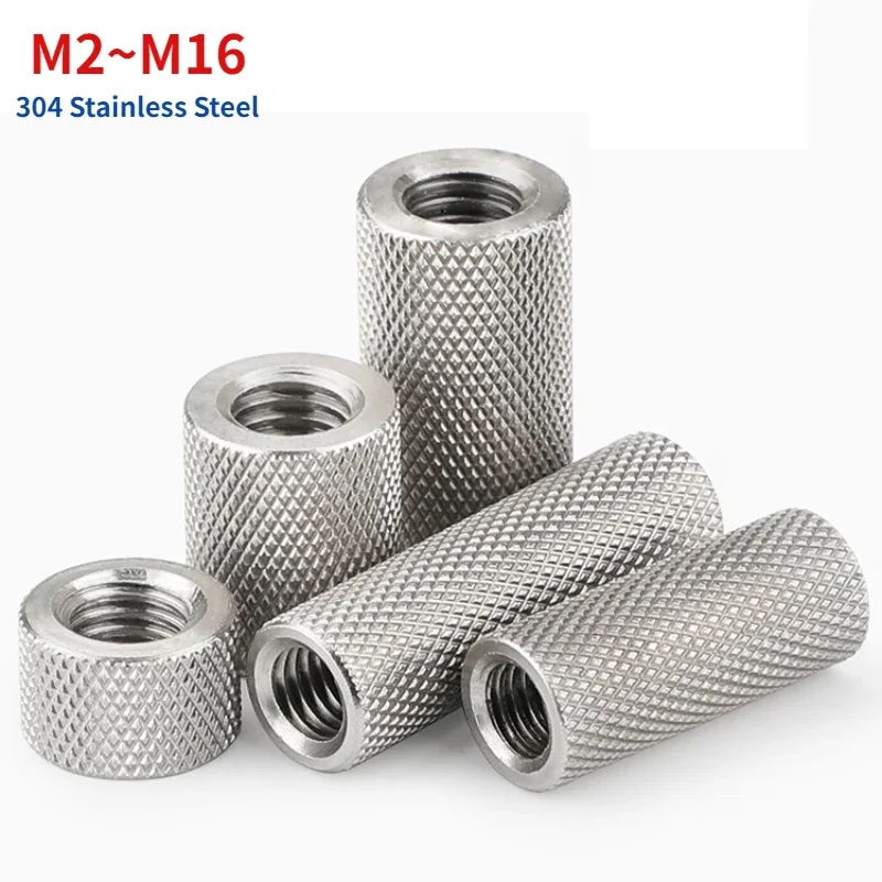 M2 M2.5 M3 M4 M5 M6 ~M16 304 Stainless Steel Extended Cylindrical Flat Knurled Adjustment Hand Nut