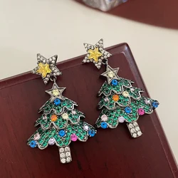 Christmas Tree Zircon Crystal Star Earrings Stud For Women Dangle Xmas Party Fashion Jewelry Gift