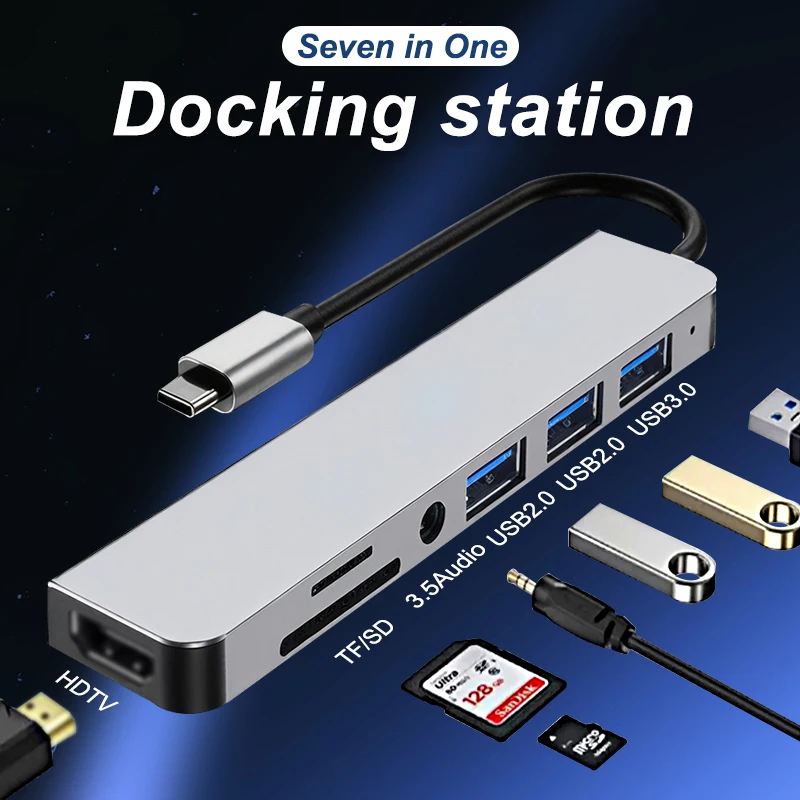 

USB C Hub USB Hub 3.0, DAGUAIKA Aluminum Port USB Distributor, with 1 USB 3.0, 2 USB 2.0, and 1 3.5mm audio and video interface,