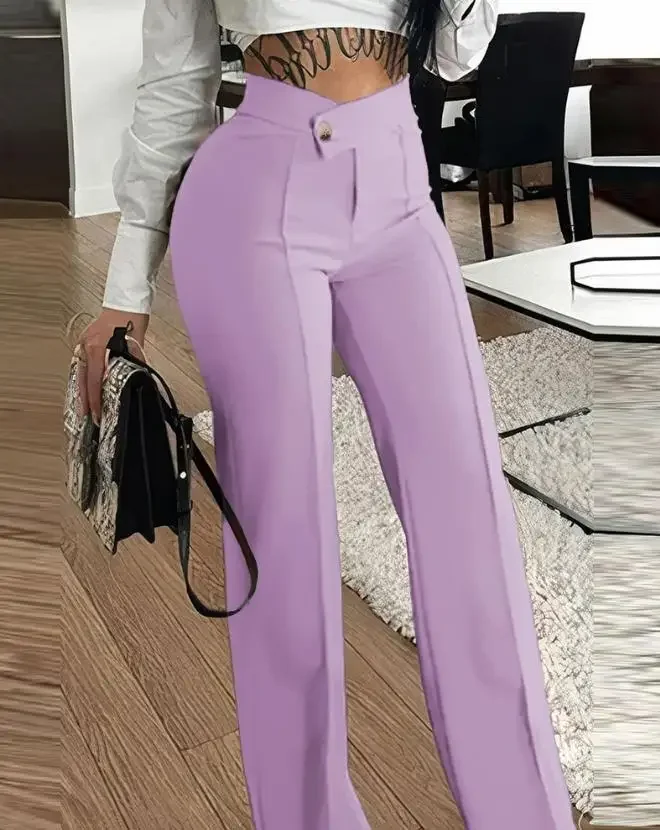 Calça reta de perna larga feminina, moda streetwear casual e elegante, calça sexy abotoada, roupa Y2K, calça versátil, outono e inverno, 2023