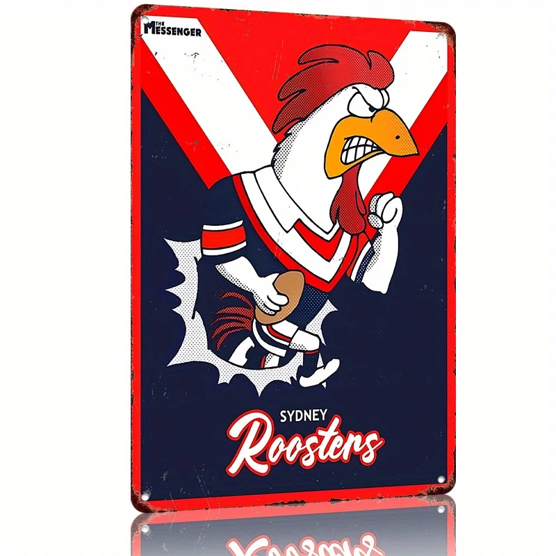 Official Sydney Roosters Rugby Metal Tin Sign - Vintage Retro Wall Art with Fierce Rooster Logo, Durable Decor for Man C