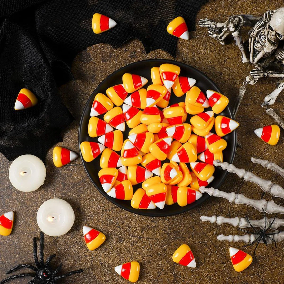 150 Pcs Halloween Cute Resin Candy Corn Flatback Artificial Fake Candy Corn Faux Flatback Embellishments