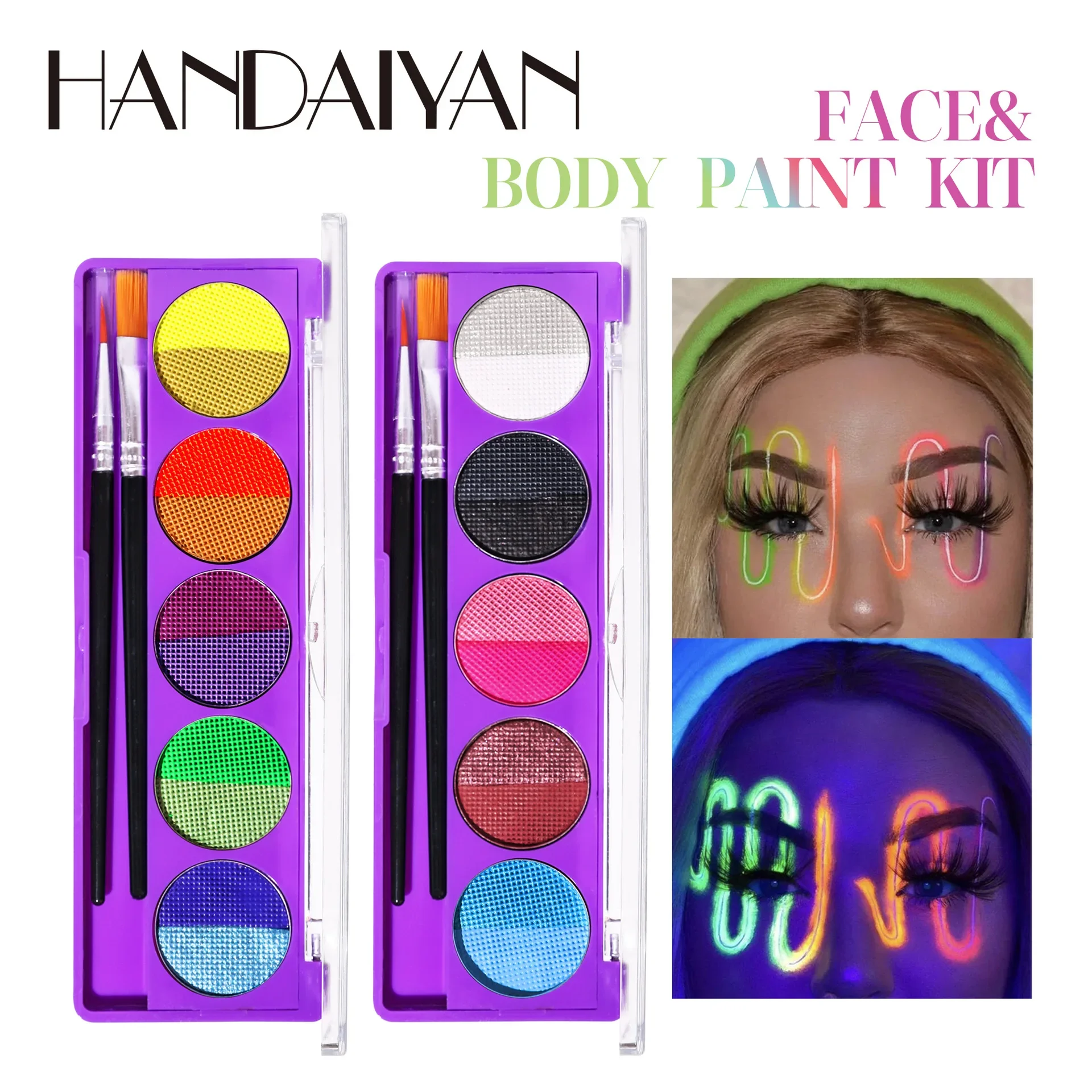 UV-reactieve Glow Face Body Paint Hoog pigment op waterbasis Veilig Gemakkelijk te verwijderen Langdurig make-uppalet voor festivalkunst