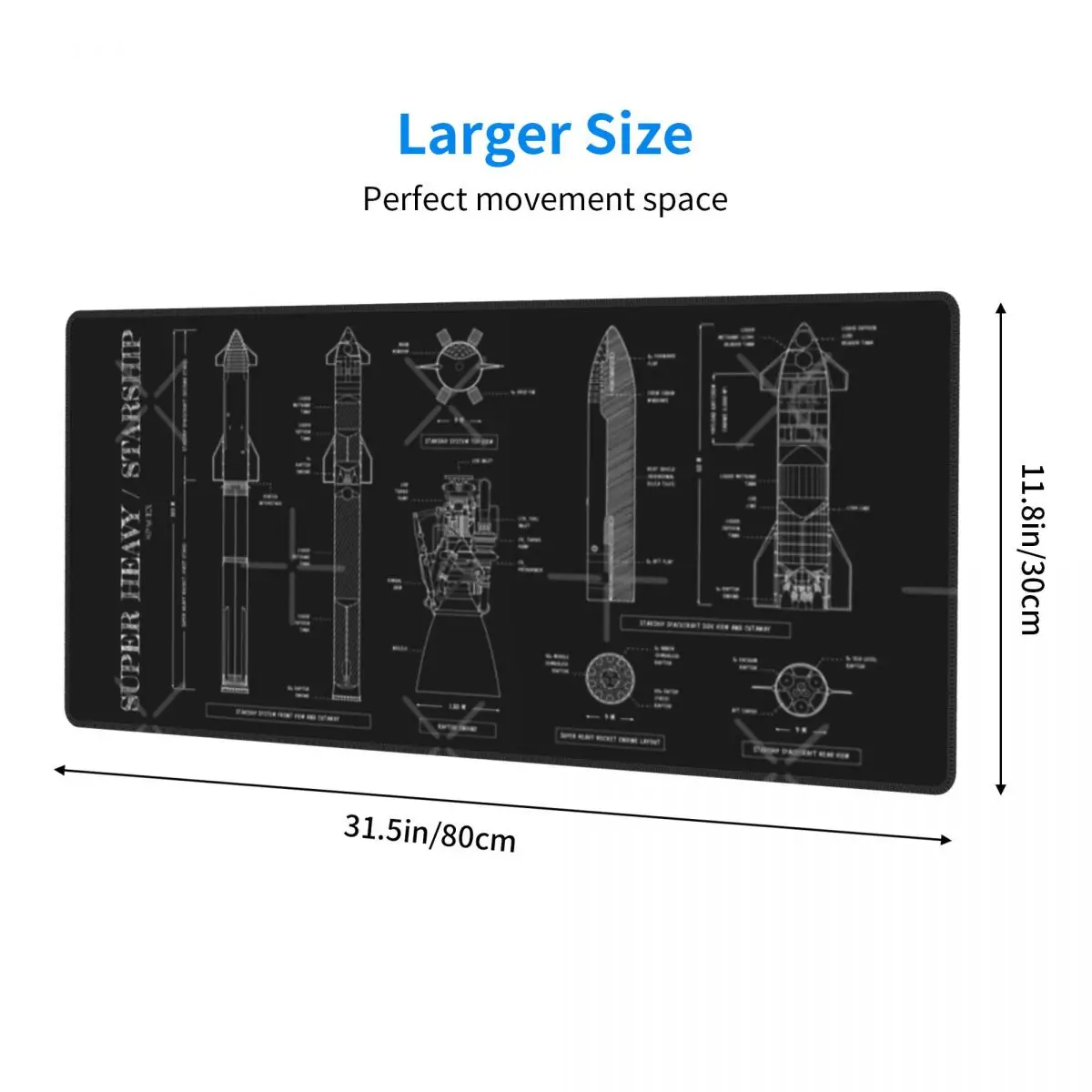 SPACEX Super Heavy Starship (White Stencil - No Background) Rubber Keyboard Pads