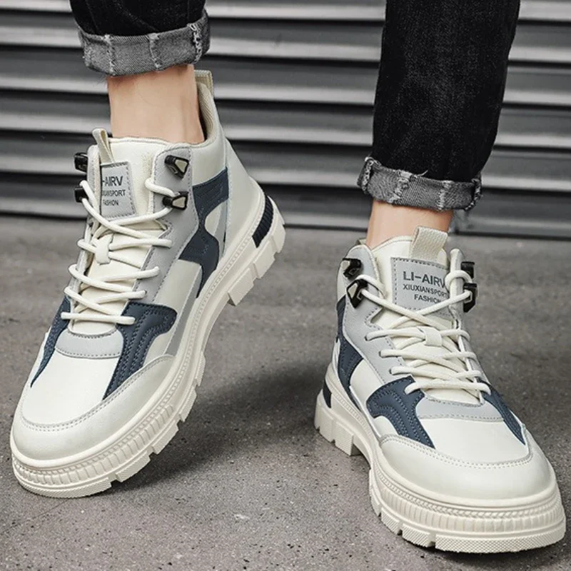 Мужские кроссовки Мужские ботинки Уличная платформа Дизайнерские мужские ботильоны Модные мотоциклетные ботинки Мужская нескользящая рабочая обувь на шнуровке 44