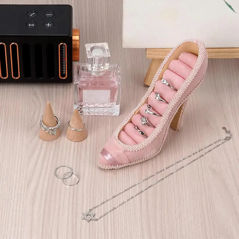 High Heels Shoe Model Ring Jewelry Display Stand Holder Earring Rack Jewellery Tray Storage Organizer Case For Counter Display