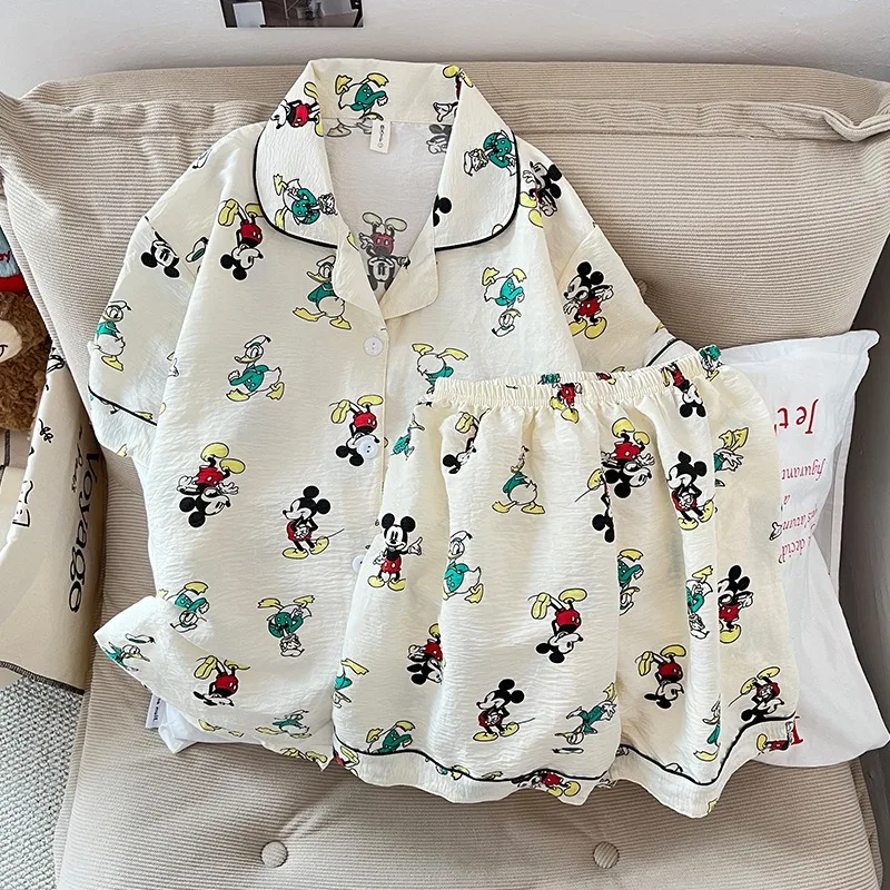 

Cartoon Mickey Mouse Pajamas Summer Cotton Short Sleeve Shorts Cotton Two-piece Casual Disney Mickey Mouse Loungewear Set