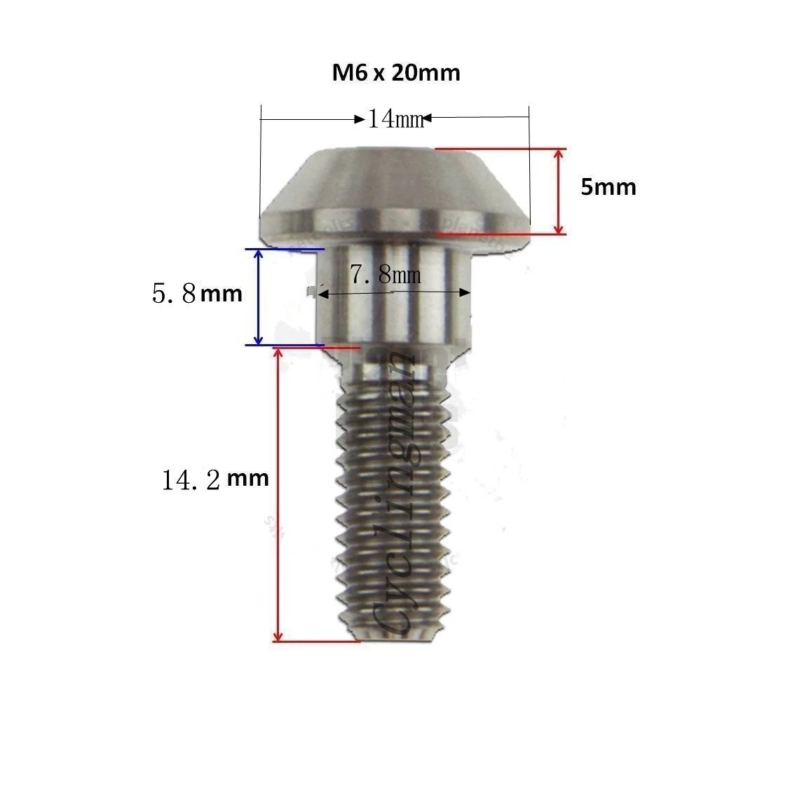 Cyclingman 1ps Titanium Ti Bolt M6x20mm Taper Ball Conical Hex Head Screws for Yamaha Motorcycle Disc Brake