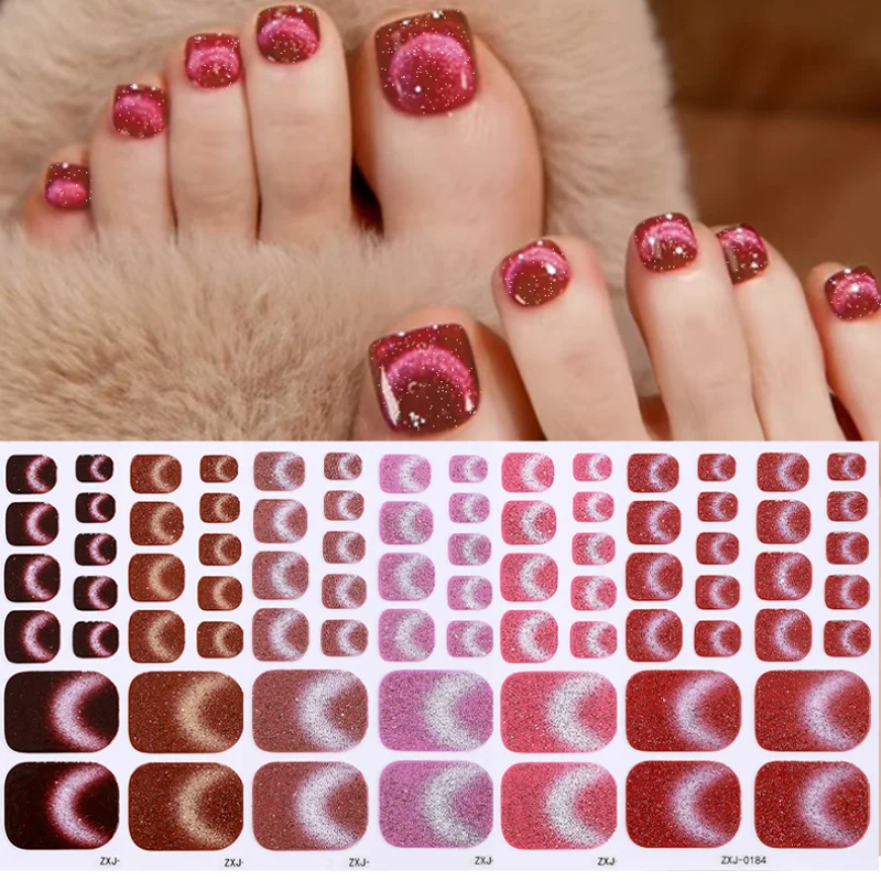 Einfarbig Glitter Zehennagel Aufkleber Klebstoff Volle Abdeckung Zehennagel Wraps Aufkleber Dekore Sommer DIY Maniküre Fuß Nagel Patch Tipps