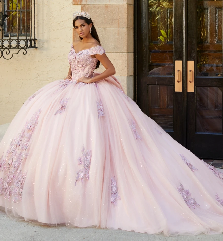 

Customized Blush Pink Quinceanera Dresses Ball Gown Bow Sequins Sweet 16 15 Dress Party Princess Gowns Vestido De 15 Anos YQD150