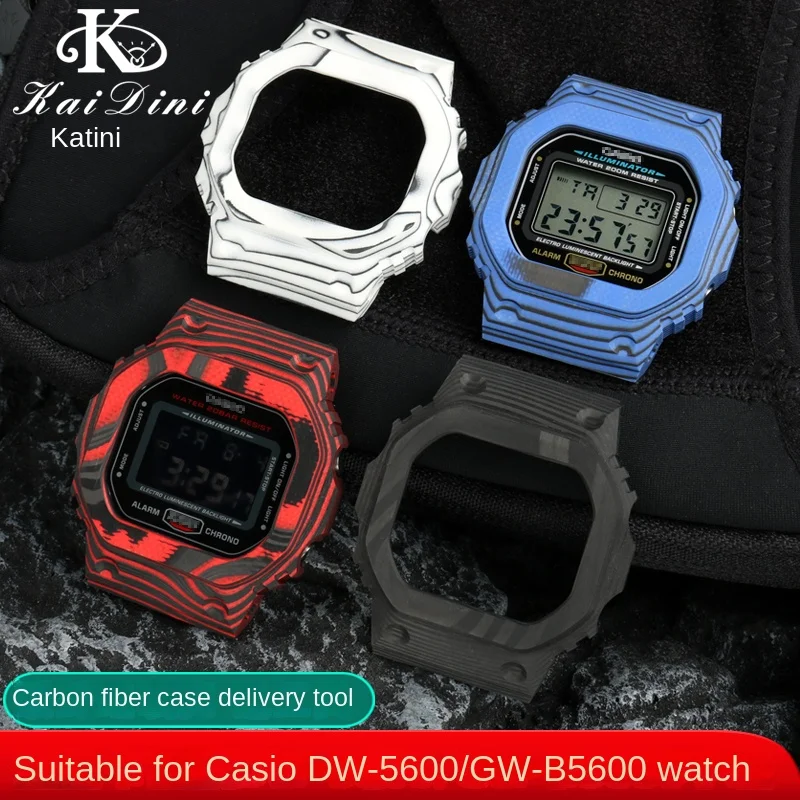 For Casio DW5600/GW-B5600 Small Square  Carbon fiber waterproof watchband Series Modified Men\'s Resin  black Watch case Silicone