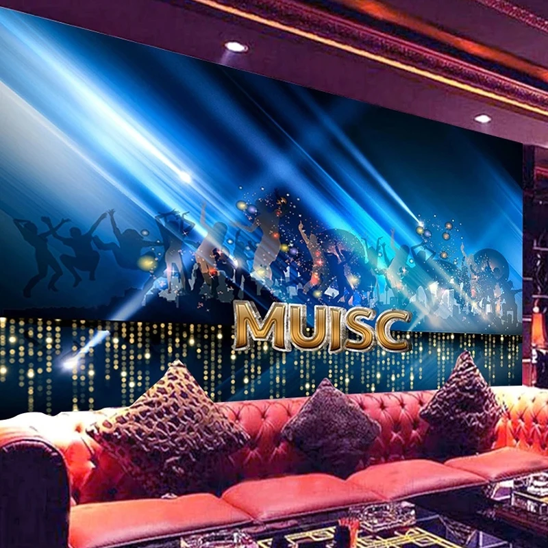 Custom 3D Fashionable Interior Design Wallpaper For KTV Bar Background Wall Decoration Mural Blue Music Theme Wall Paper Fresco