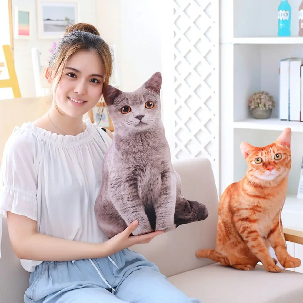 3D Realistic Cat Plush Pillow Soft Stuffed Kitten Toy Comfortable Cartoon Cushion Home Bed Decor Sleeping Support
