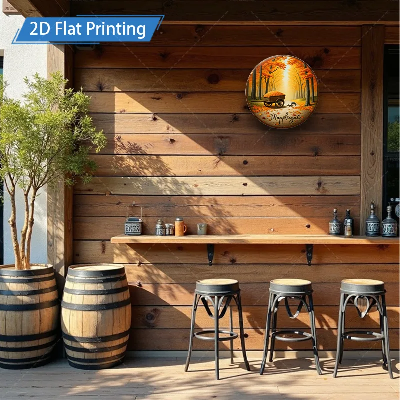 1 قطعة 8x8 بوصة علامة معدنية مشهد غابة الخريف مع عربة أوراق معدنية جدار ديكور فني #4