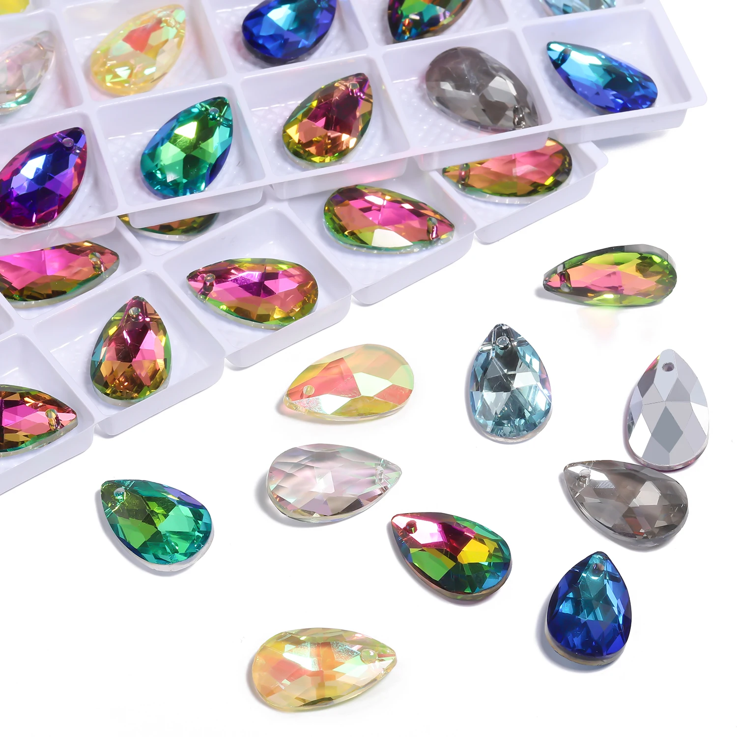 8pcs 13x22mm Water Droplet Shape Crystal Quartz Beads Single Hole Pendant Glass Beads for DIY Jewelry Making Necklace Bracelet