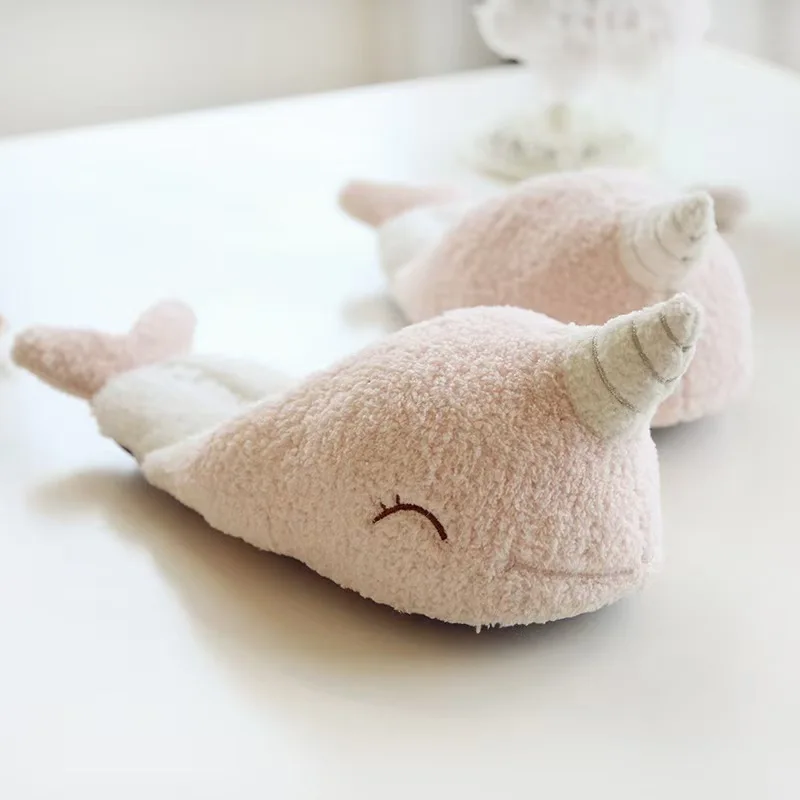 

Winter Cute Unicorn Whale Plush Slippers Girl Warm Indoor Home Cotton Shoes Pink