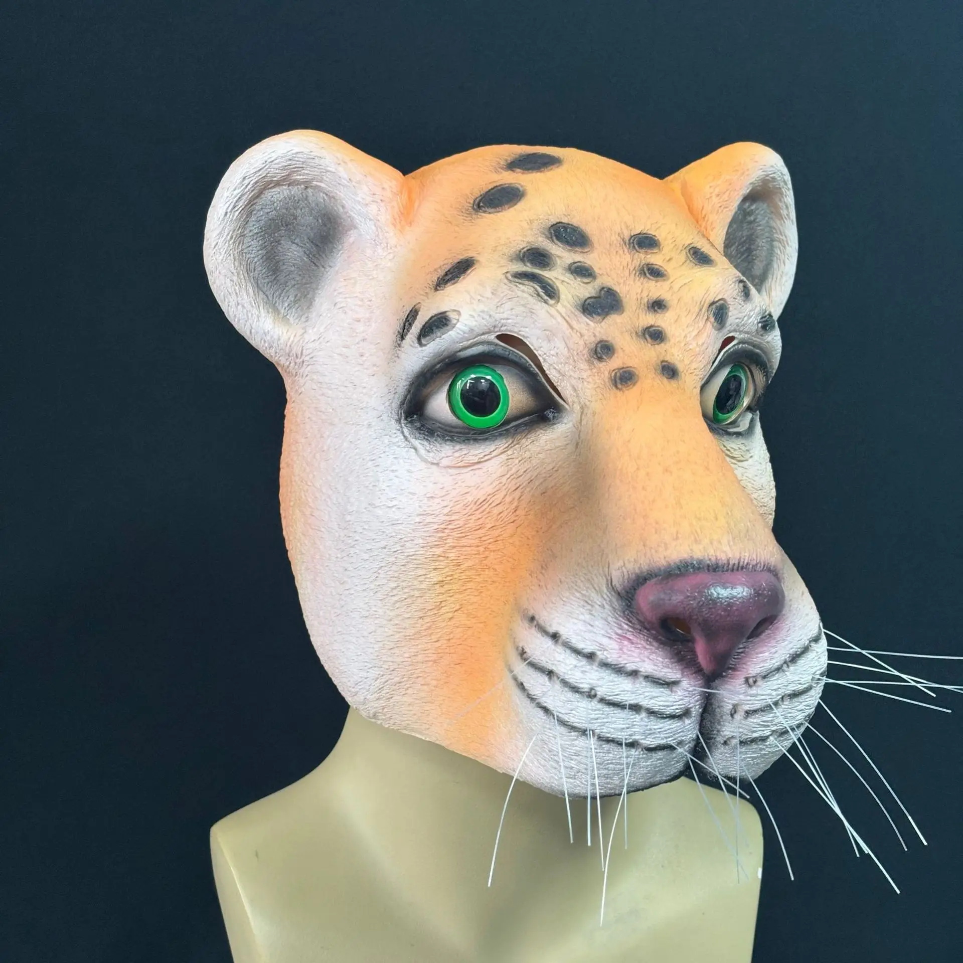 Realistische Leoparden-Vollkopf-Latexmaske für Erwachsene, Tiermaske für Halloween, Cosplay, Maskerade, Karneval, Kostümparty, Requisiten – Detail 1