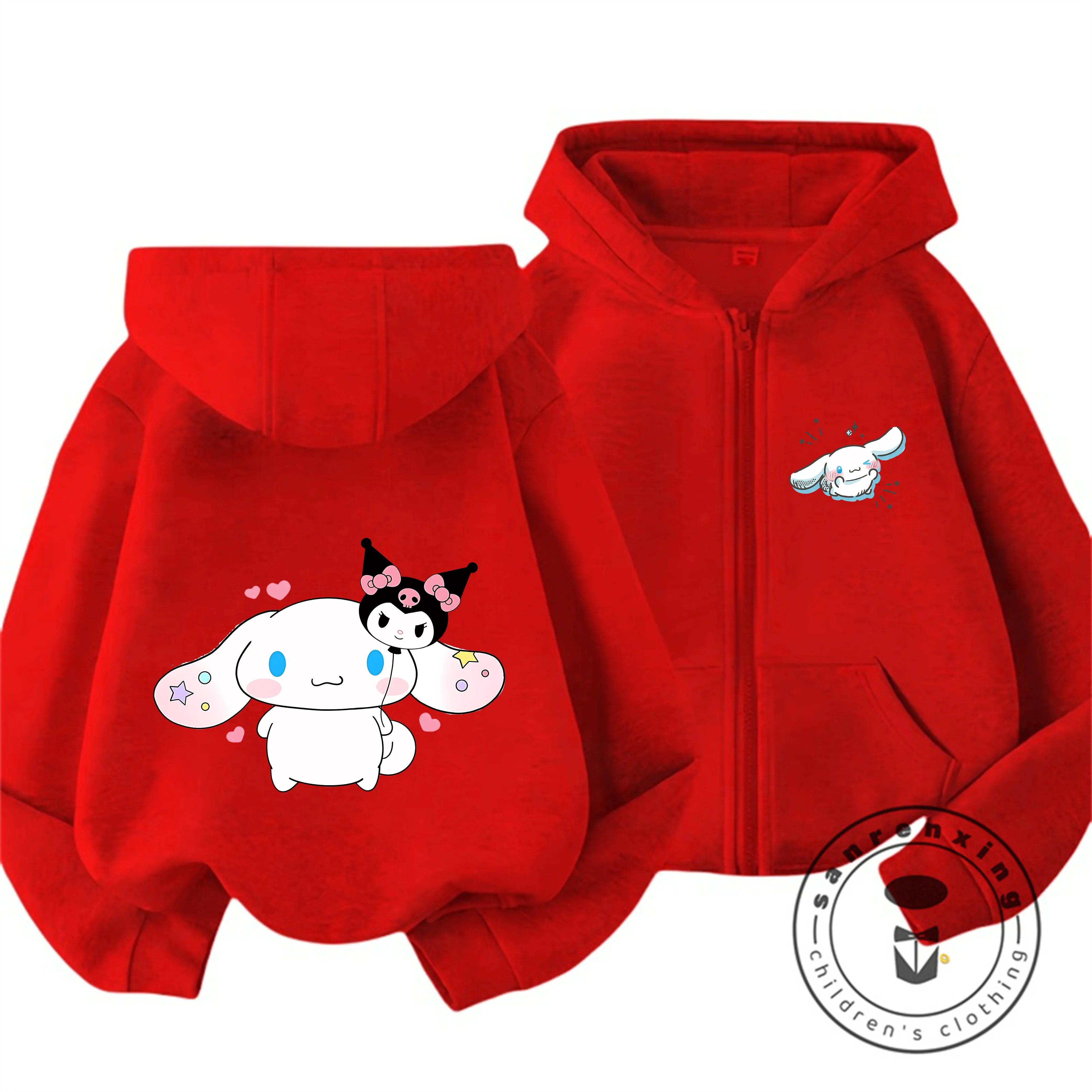 

Cinnamoroll 2026 Trendy Zipper Hooded Sweatshirt 3-14Y Boys Girls Autumn Winter Cute Kawaii Cartoon Street Hot Outdoor Casual