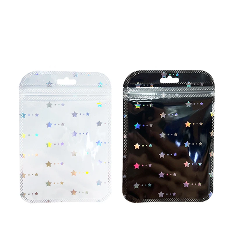 Ziplock Jewelry Bags with Holes, Laser, Clear, Mylar Plastic Bag for Cosmetic Pendant, Storage Pouches with Hole, 4x6 \