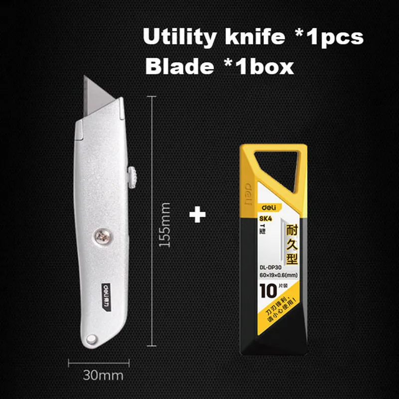 Deli 10pcs/box Knife Blade 19mm Width SK4 Metal Utility Knife Blades for Home School HandCraft Paper Box Cutting Trapezoid Blade