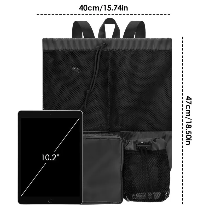 Mesh Drawstring Backpack Multi Pockets Sports Beach Gear Bag Quick-Drying Light Weight Ventilated Bags