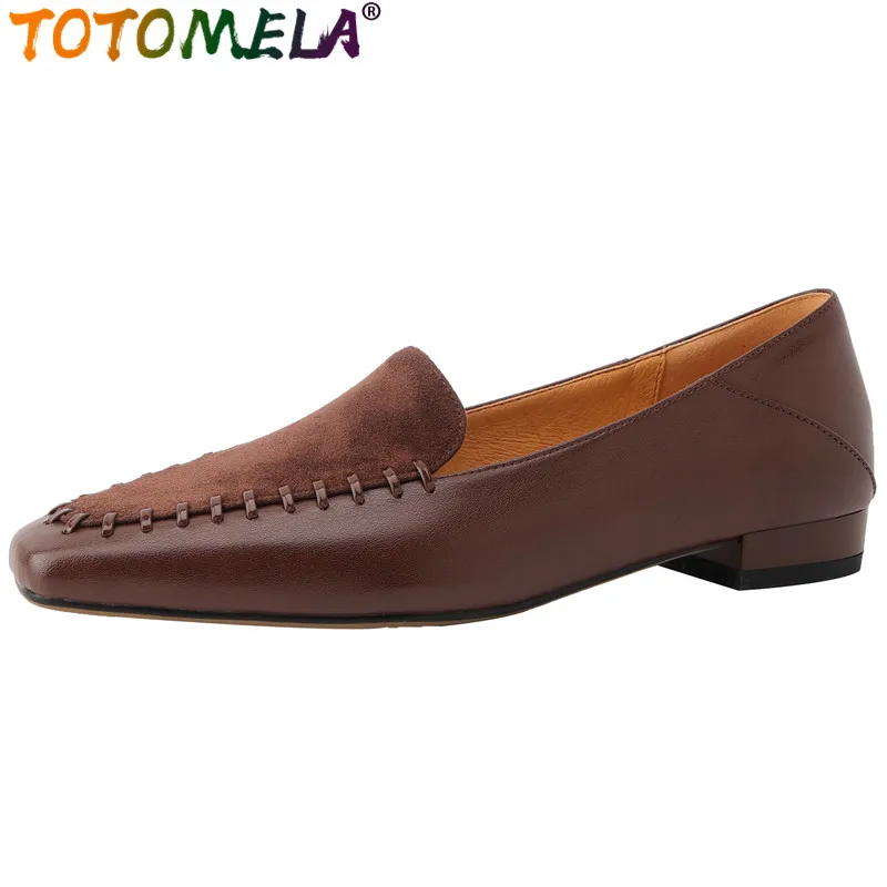 

TOTOMELA 2024 New Vintage Square Toe Kid Suede Shoes Woman Loafers Slip On Flats Shoes Office Ladies Spring Flats