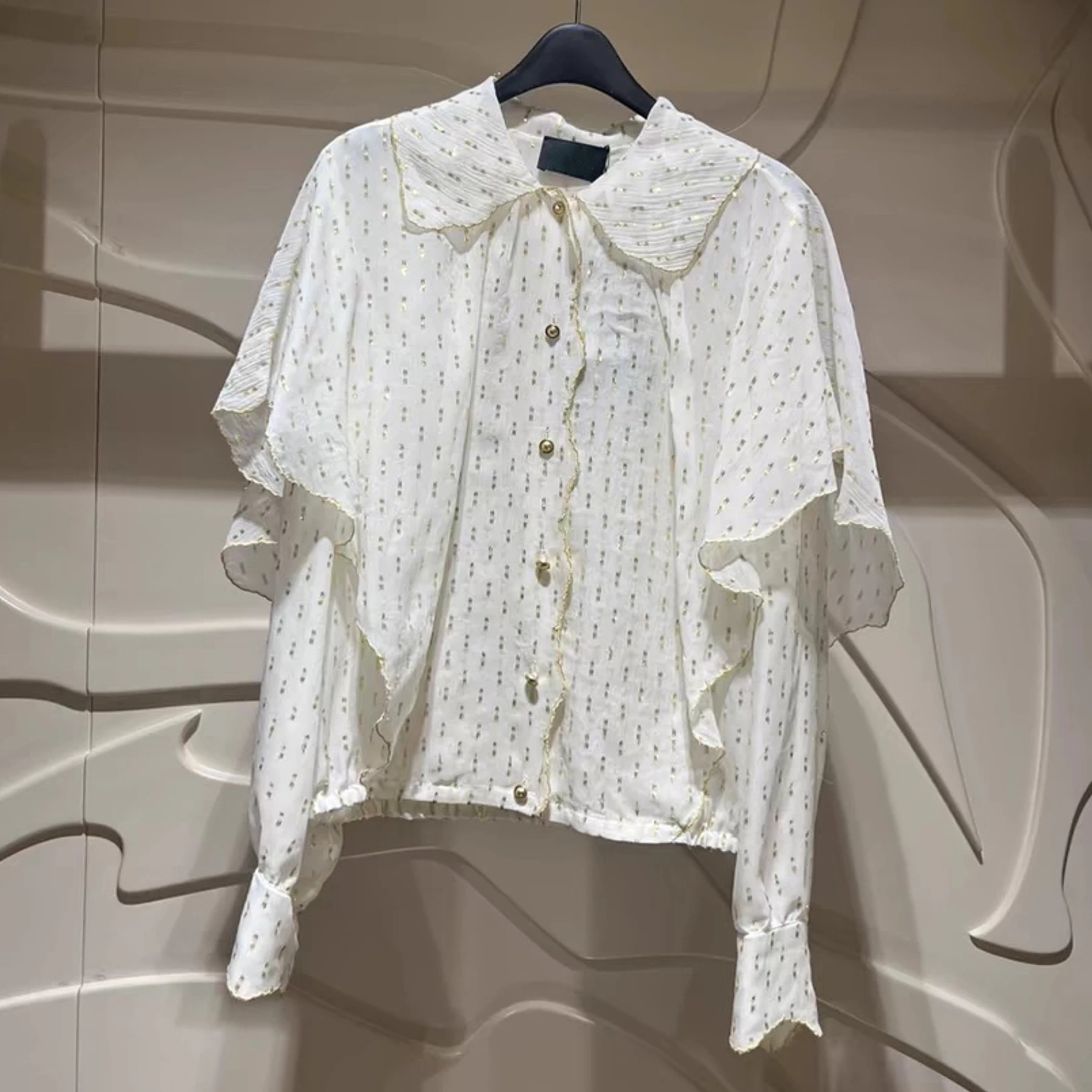 

Ele Faionable Long Sve Polka Dot awl Sle Button up Versatile irt Commute Sle Loose Fit Pure Color Button Door