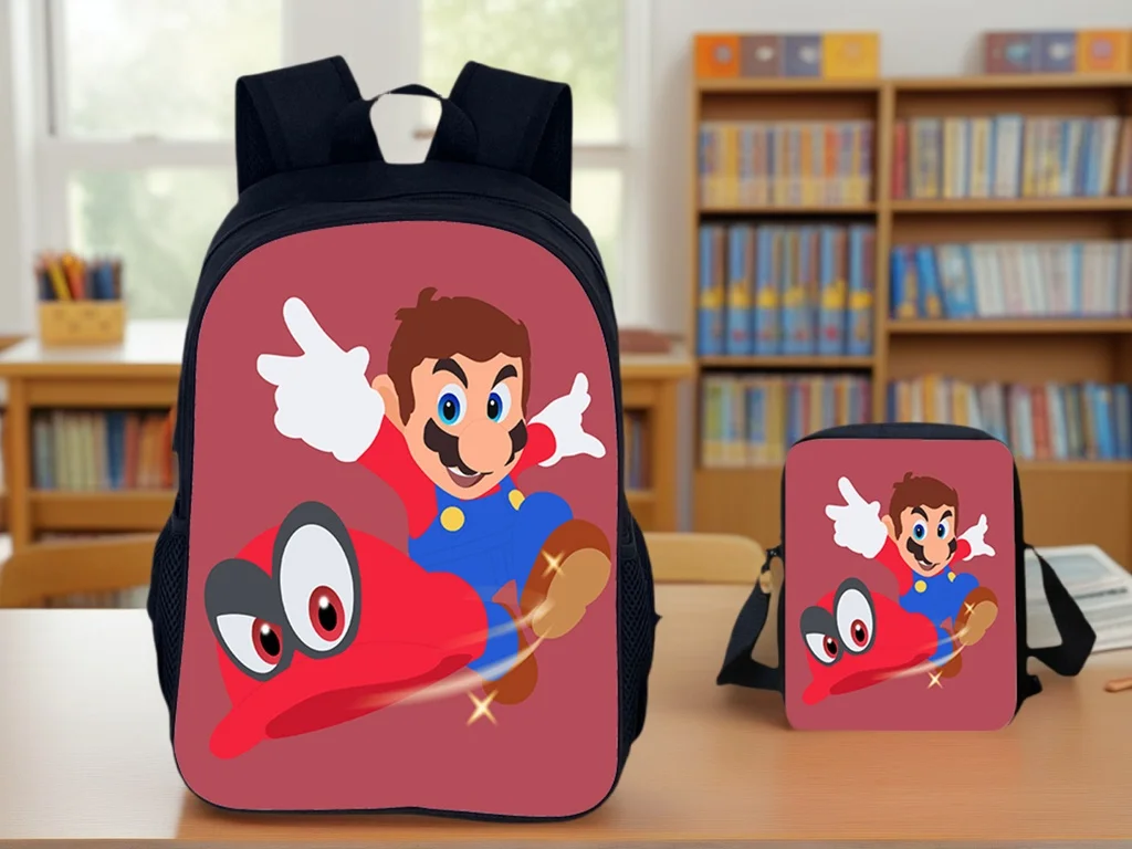 

Super Mario Cartoon Knapsack and Side Bag 2Pcs Set-Unisex Kid Adjustable Backpack for School,Travel
