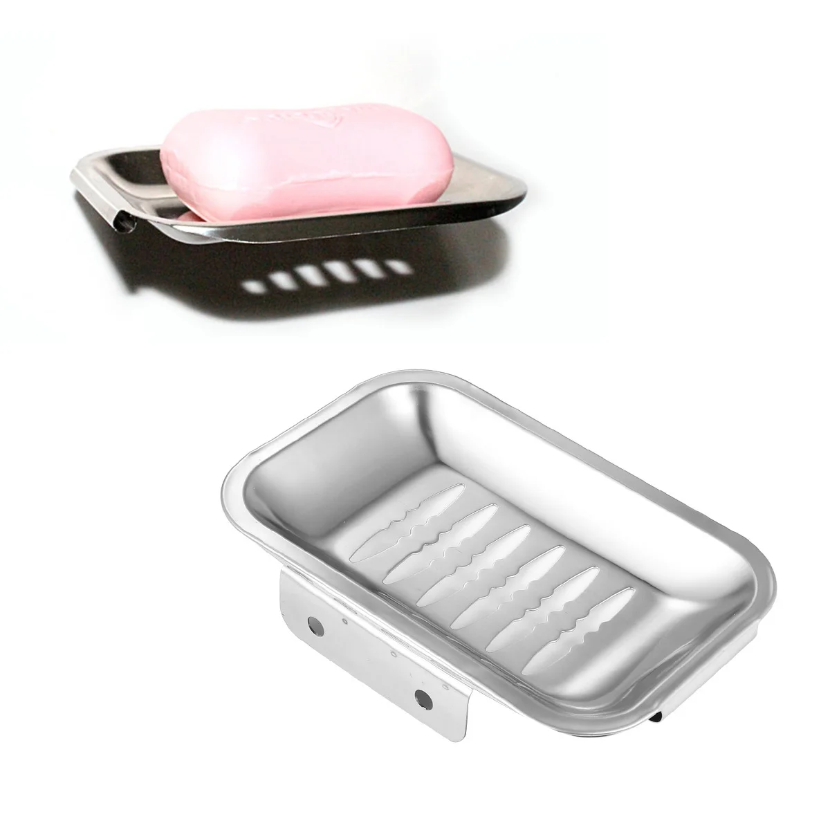 

Stainless Steel Soap Dish Rectangular Storage Basket Natural Color Double Screw Fix Wall Mount for Bathroom Kitchen Toilet Soap