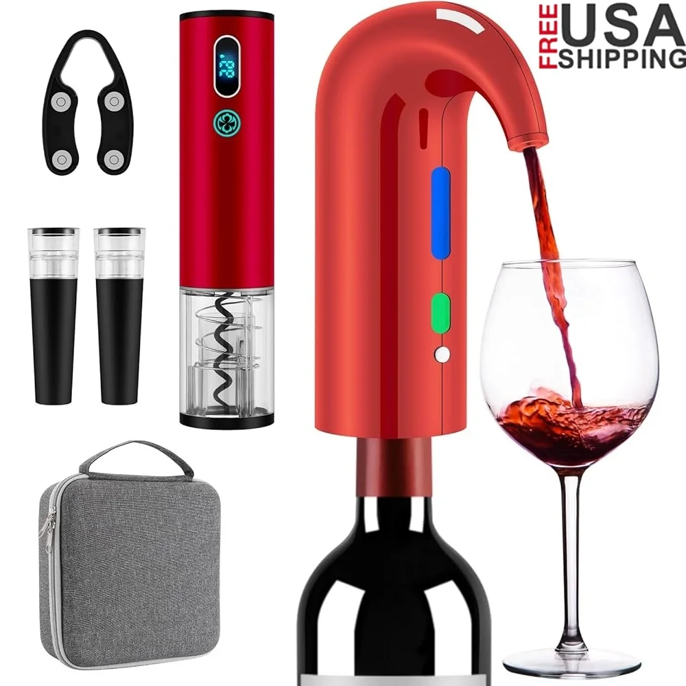 

Wine Bottle Opener Aerator Set Electric Corkscrew Decanter Pourer Stoppers Gifts Wine Enthusiasts Fathers Day