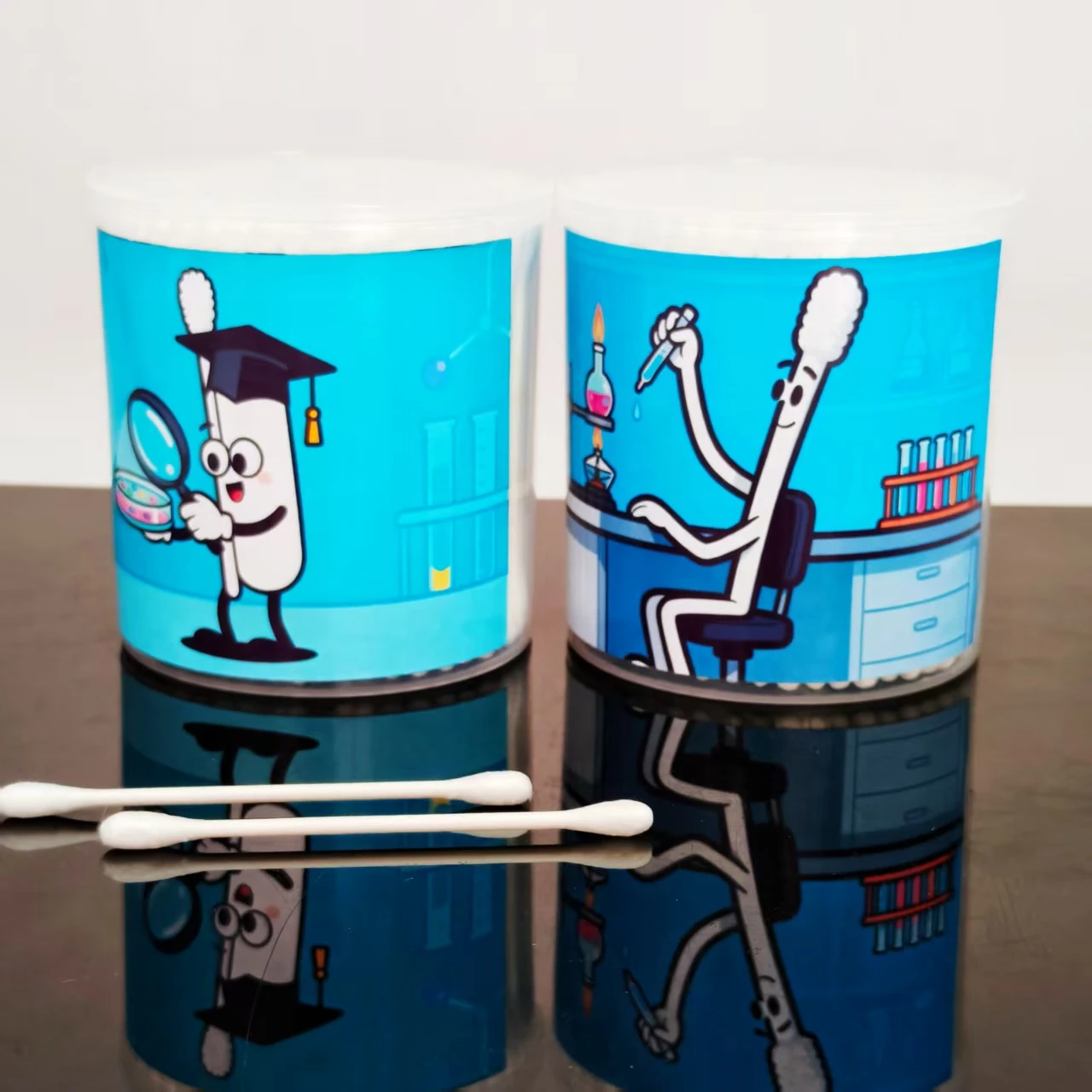 200 قطعة/400 قطعة تصميم موضوع المختبر أعواد قطنية صندوق أسطواني هدية كرة قطنية