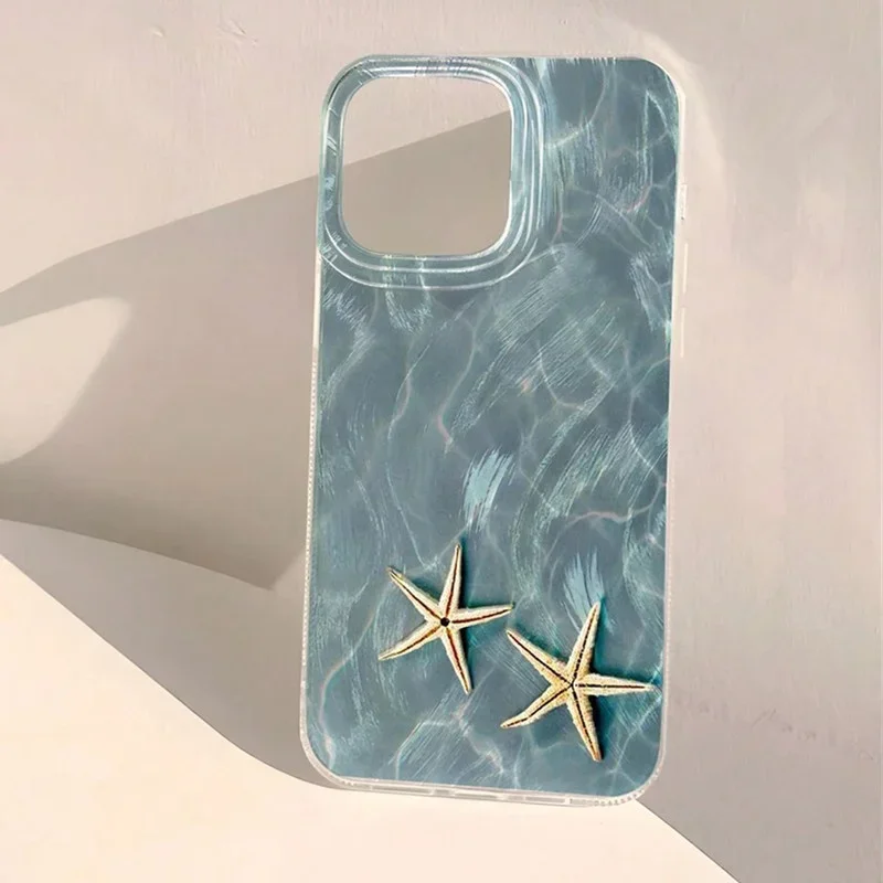 Ocean whale starfish swimming Phone Case for iPhone 16 15 14 13 12 11 Pro Max X Xs XR XSMax 8 7 6 6s Plus Feather Texture Back