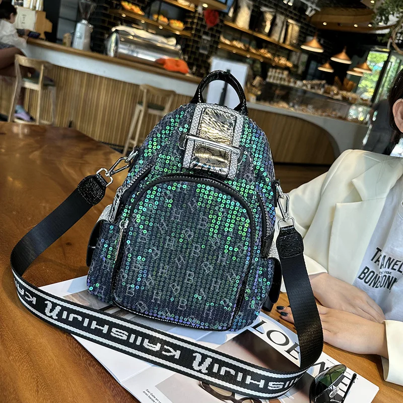 Chikage Simple Leisure Style Sequin Fashion Backpack Women New Personality Backpack High Quality Broadband Crossbody Bag