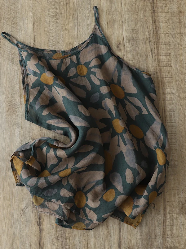 Gilet cinese in cotone e lino stampato Sle Or, versatile, artistico, retrò, Zen Iuence, casual, vestibilità ampia, gilet estivo sottile e largo