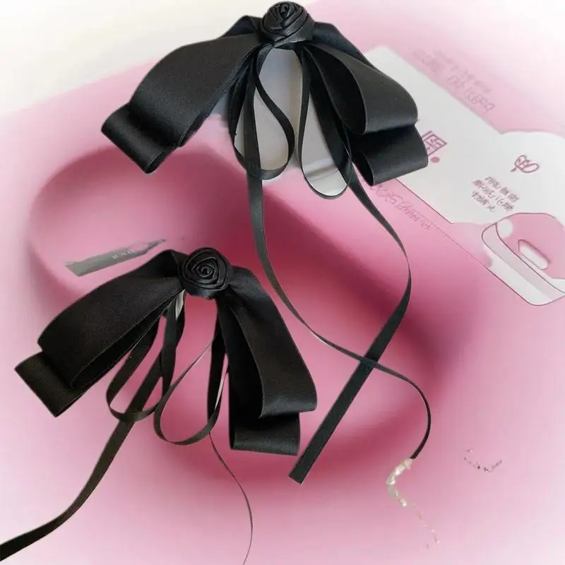 دبوس شعر على شكل فيونكة كاميليا جرلي؛ مشبك شعر فرنسي عالي الجودة باللون الأسود؛ ملحق أنيق بمشبك علوي لملابس الحداد #2