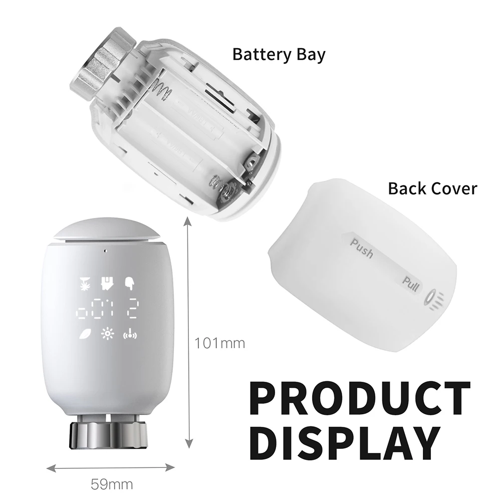 TV05 Zigbee Thermostat Radiator Valve LED Display 1.5V Battery Powered Thermostat Radiator Valve Actuator for Heating Systems