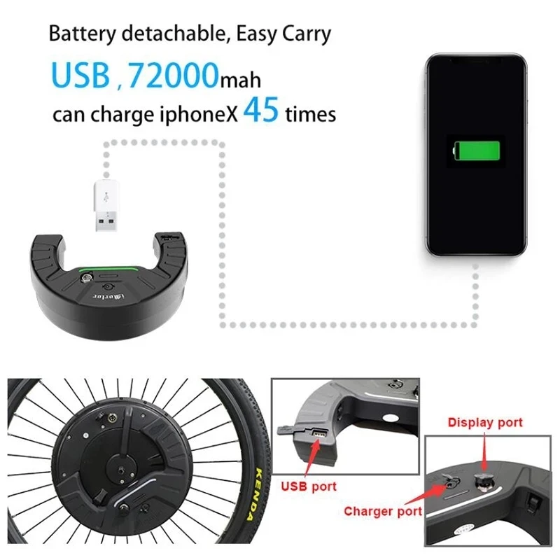 Wireless Ebike Kit Conversion All in One Motor Wheel for Electric Bike Conversion Kit 350w 36v 7.2AH 45KM/H Speed Disc/V Brake