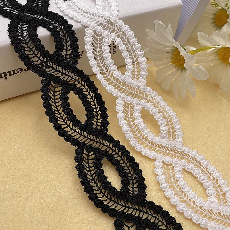 4cm Wide White Black High Quality Mesh Embroidered Lace Wedding Dress for Women Applique Curtains Fringe Sewing Fabric Crafts