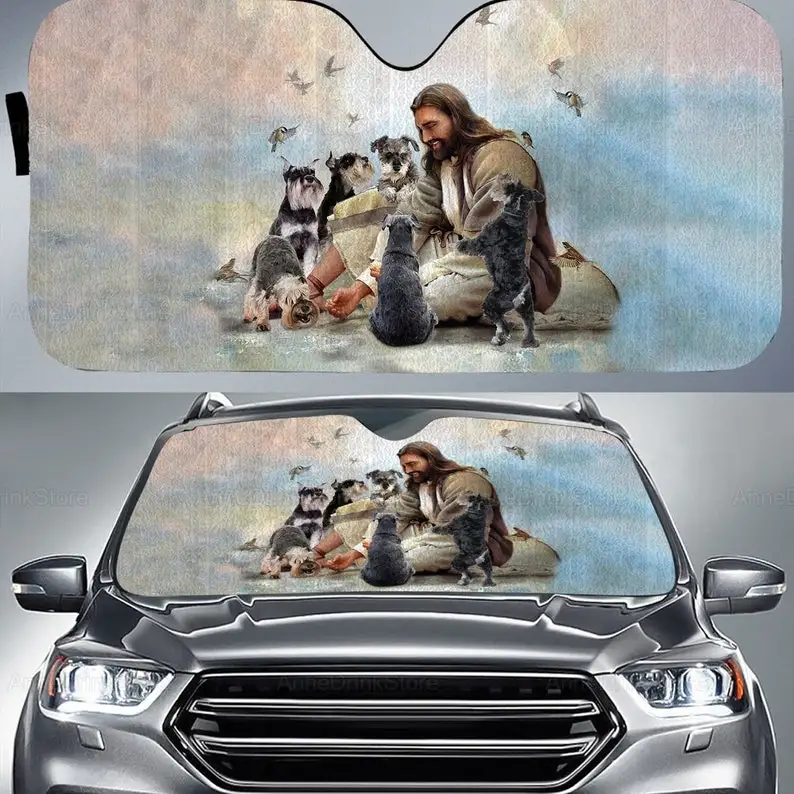 

Jesus And Schnauzer Funny Car Sunshade, Dog Car Accessories, Schnauzer Car Decor, Jesus Car Decoration, Gift For Him PHT172201L1