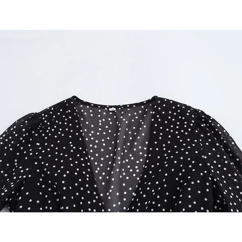 Yenkye 2025 feminino estilo francês retalhos bolinhas vestido longo botão frontal decote em v a linha magro vintage casual primavera vestido maxi