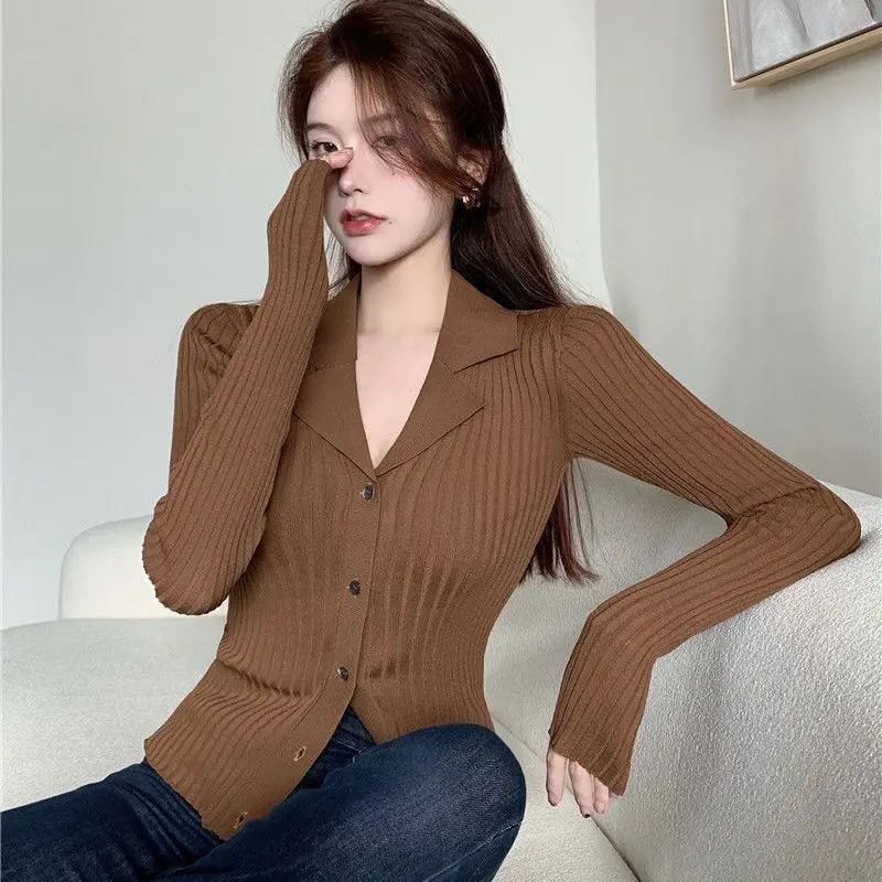 Large Size Tailored Collar Knitwear Tops Women Autumn Winter Simplicity Bottoming Shirt Ladies Office Lady All-match Sweater