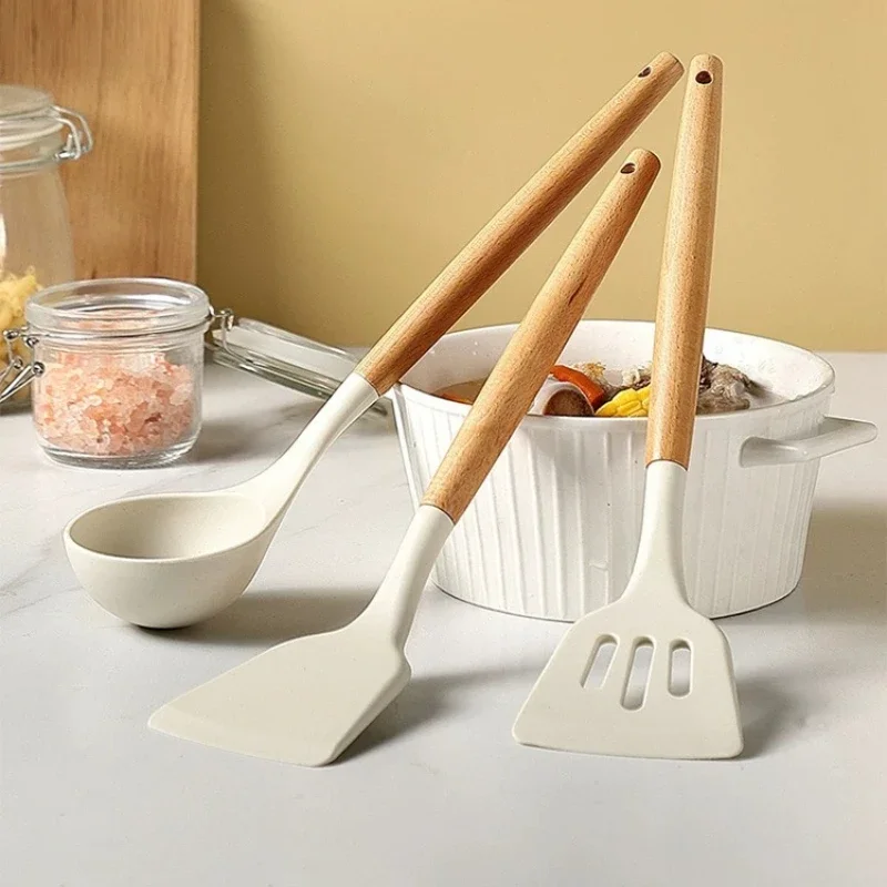 

Japanese Solid Wood Silicone Spoons, Shovels, Cooking Accessories, Wooden Kitchen Utensil Sets, Creative Kitchen Tools