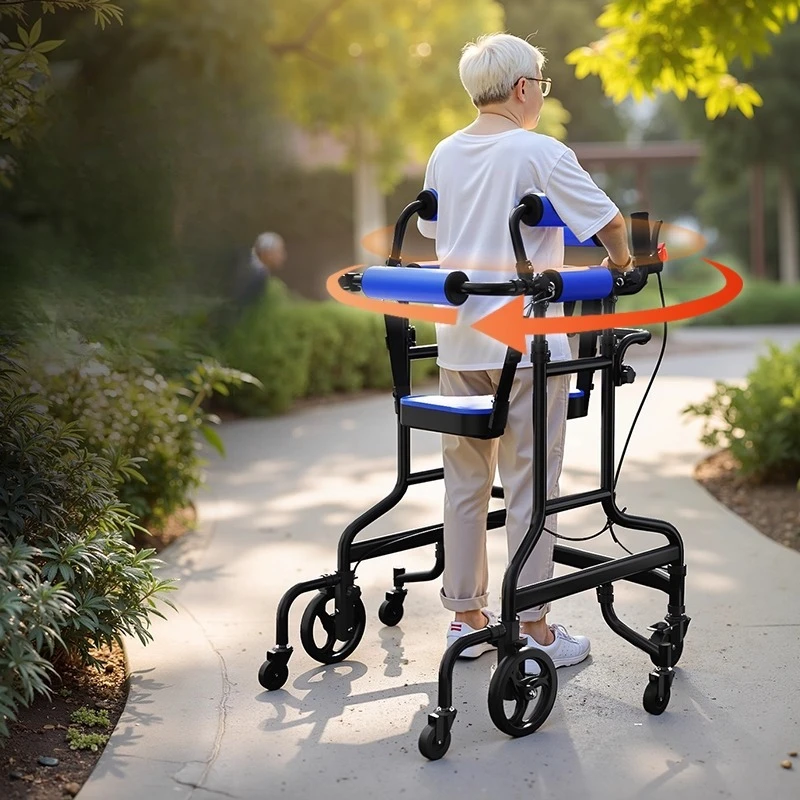 Rüsten Sie achträdrige Rollator-Gehhilfe mit Handbremse auf, Rehabilitationstraining für untere Gliedmaßen, stehende Ständer, Gehhilfen für ältere Menschen