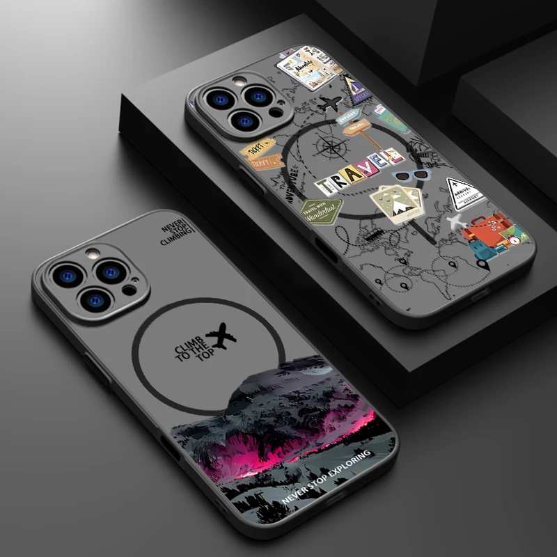 Magnetic Airplane Snow Mountain Case For iPhone 16 17 18 Pro Max Coque iPhone 16e 15 14 13 Pro Max Magnetic For Magsafe Cover