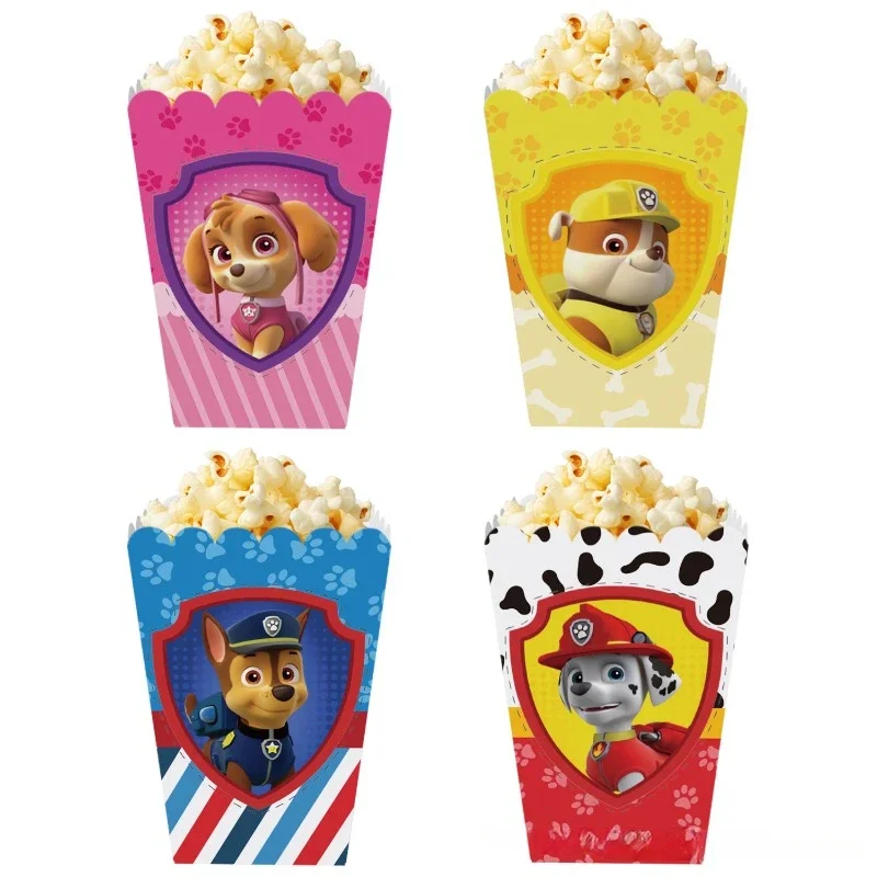 12PCS PAW Patrol Chase Paper Candy Cartons Popcorn Box Party Supplies Pure Popcorn Boxes Snacks Food Tub Kids Festival Supplies