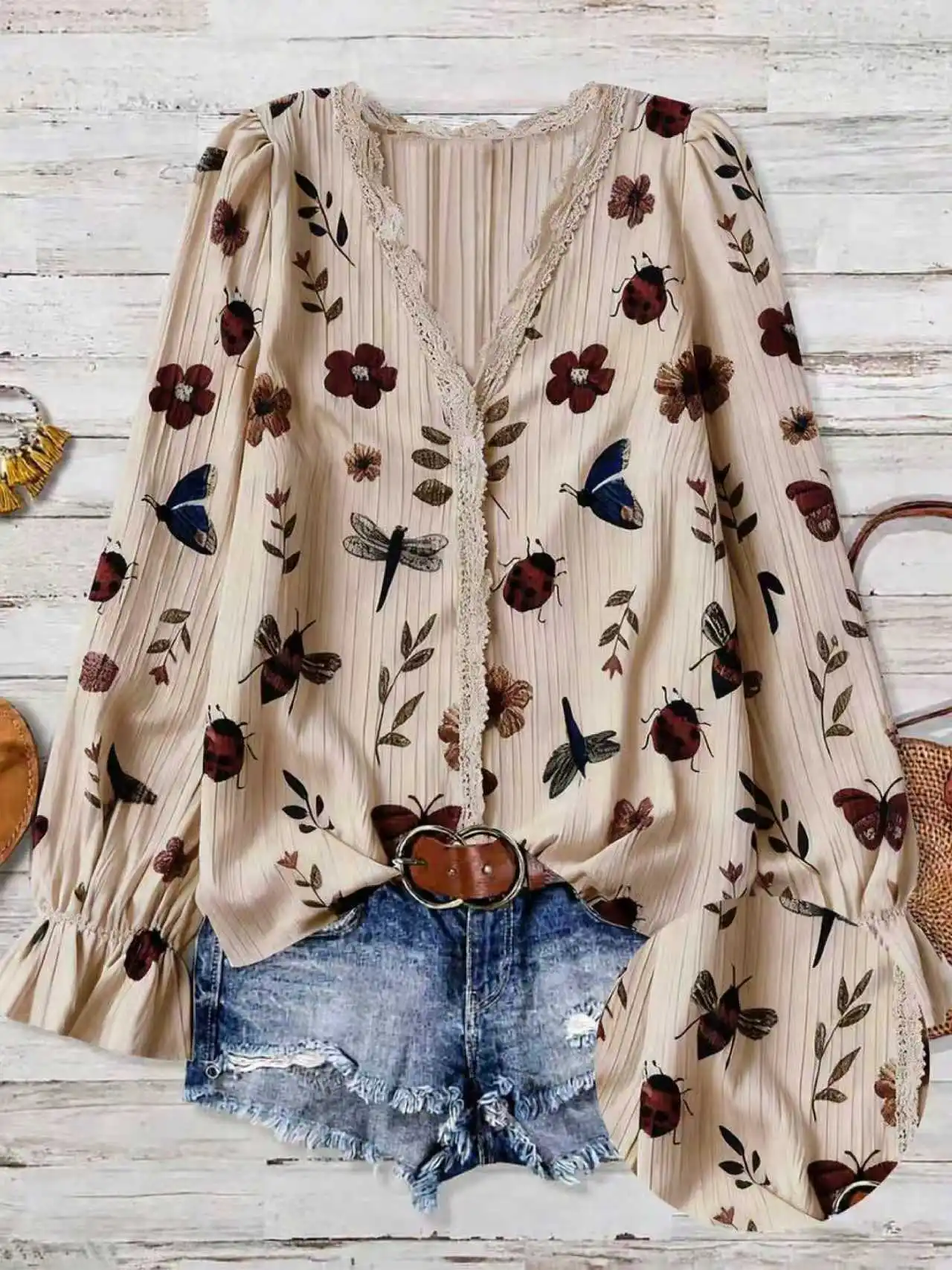 Vivi Plus-Size Damska Koszula z Nadrukiem, Elegancka i Modna Bluzka na Co Dzień